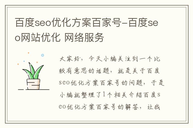 百度seo优化方案百家号-百度seo网站优化 网络服务