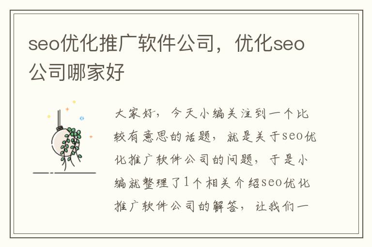 seo优化推广软件公司,优化seo公司哪家好