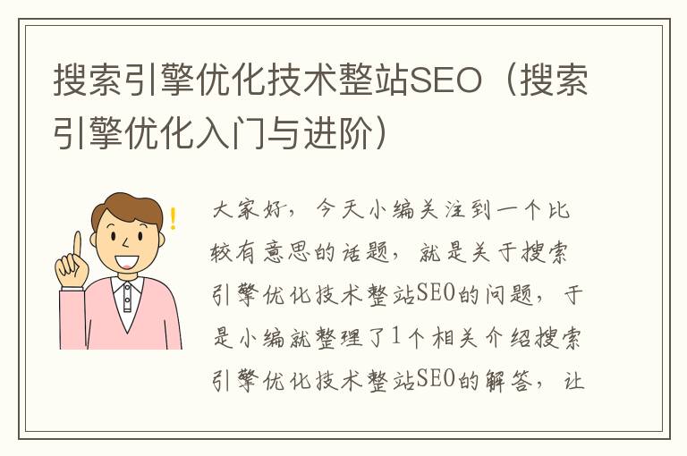 搜索引擎优化技术整站SEO(搜索引擎优化入门与进阶)