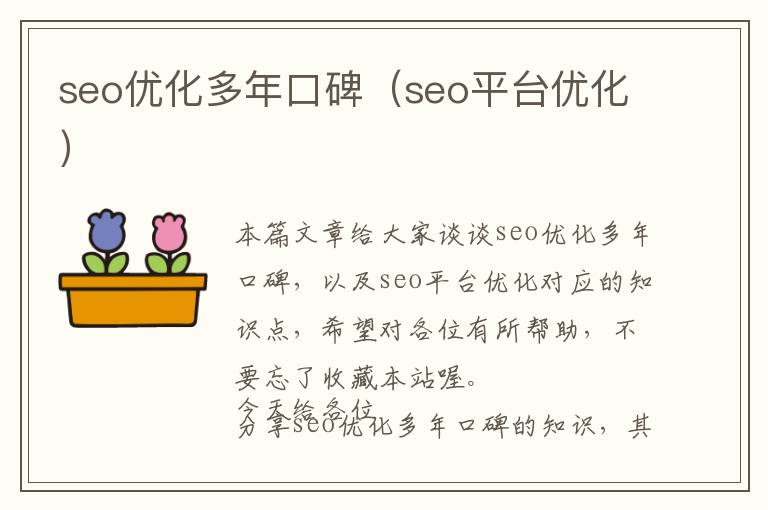 seo优化多年口碑(seo平台优化)