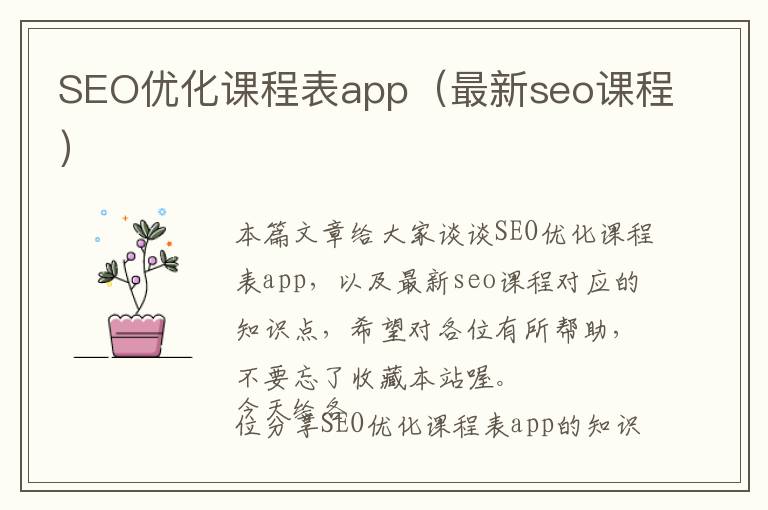 SEO优化课程表app(最新seo课程)