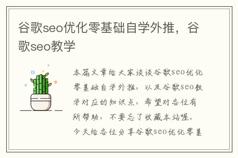 谷歌seo优化零基础自学外推,谷歌seo教学