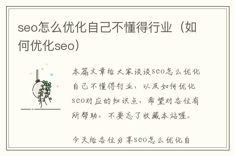 seo怎么优化自己不懂得行业(如何优化seo)