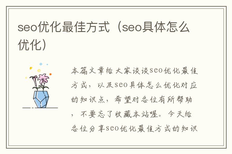 seo优化最佳方式(seo具体怎么优化)