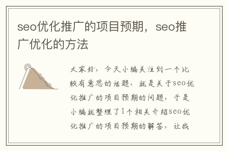seo优化推广的项目预期,seo推广优化的方法