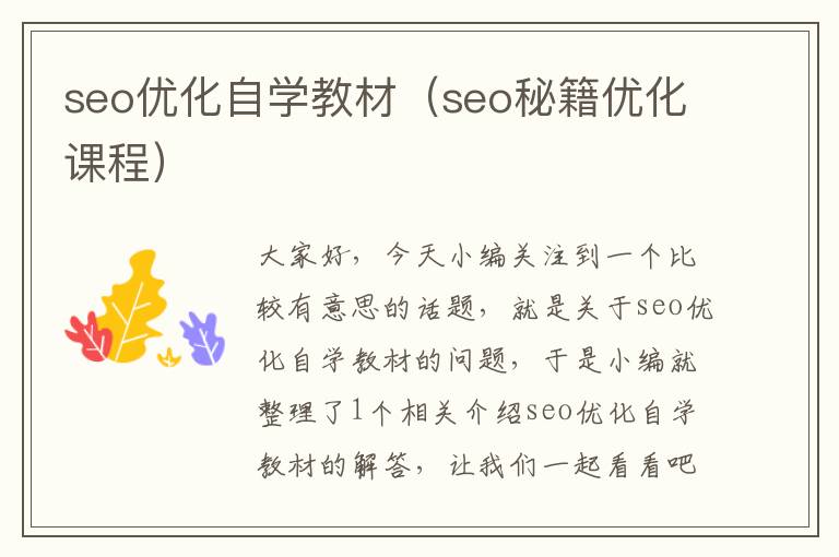 seo优化自学教材(seo秘籍优化课程)