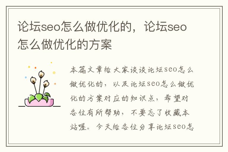 论坛seo怎么做优化的,论坛seo怎么做优化的方案