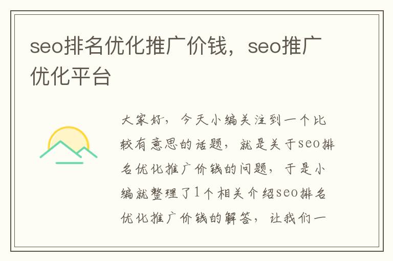 seo排名优化推广价钱,seo推广优化平台