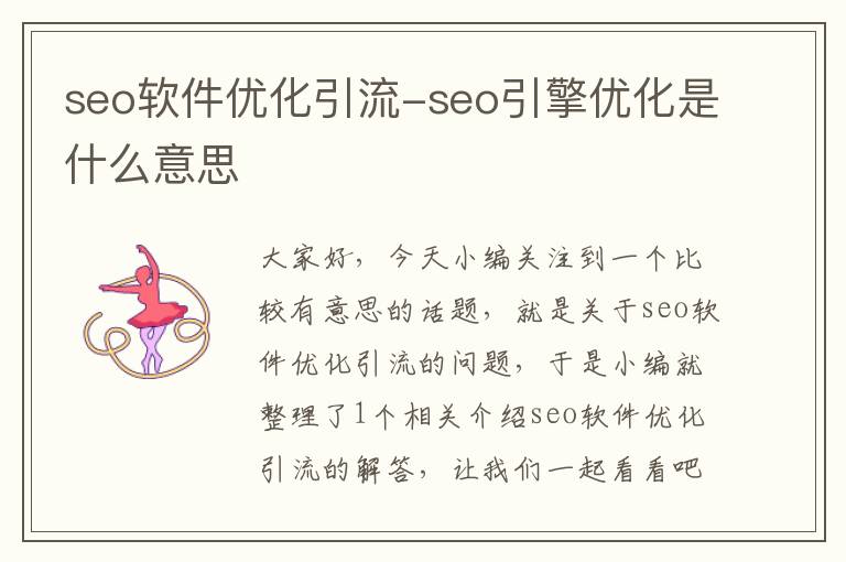 seo软件优化引流-seo引擎优化是什么意思