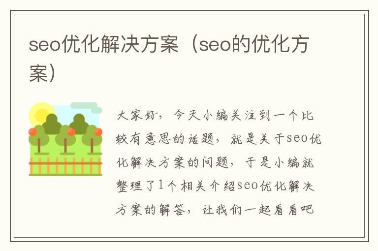 seo优化解决方案(seo的优化方案)