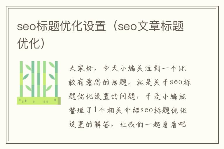 seo标题优化设置(seo文章标题优化)