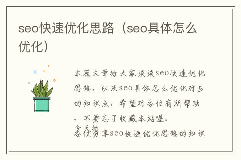 seo快速优化思路(seo具体怎么优化)