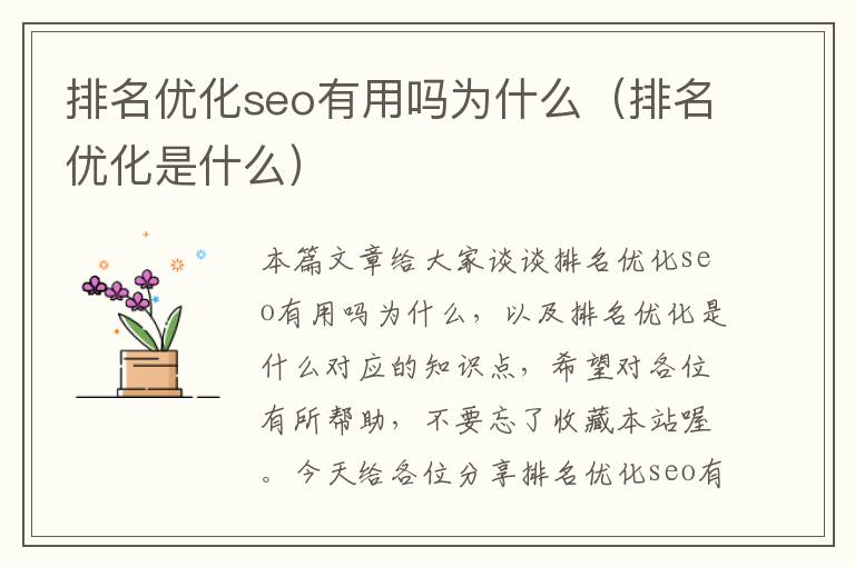 排名优化seo有用吗为什么(排名优化是什么)
