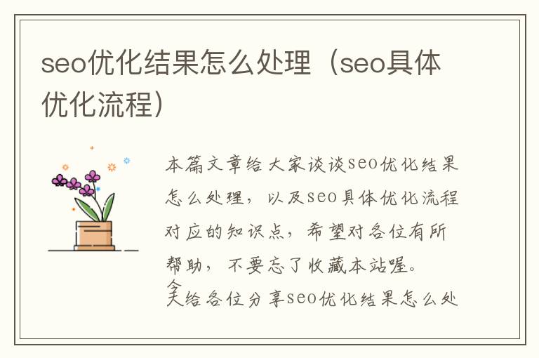 seo优化结果怎么处理(seo具体优化流程)