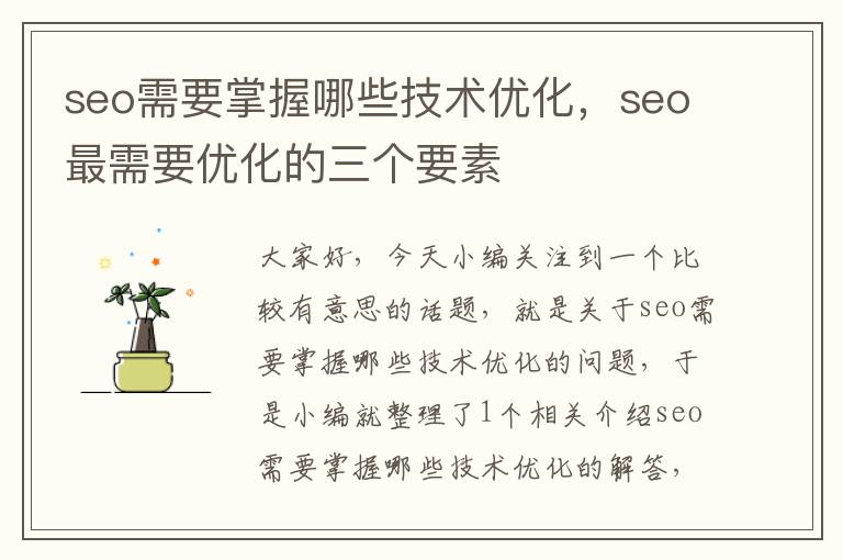 seo需要掌握哪些技术优化,seo最需要优化的三个要素