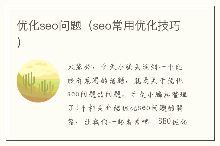 优化seo问题(seo常用优化技巧)