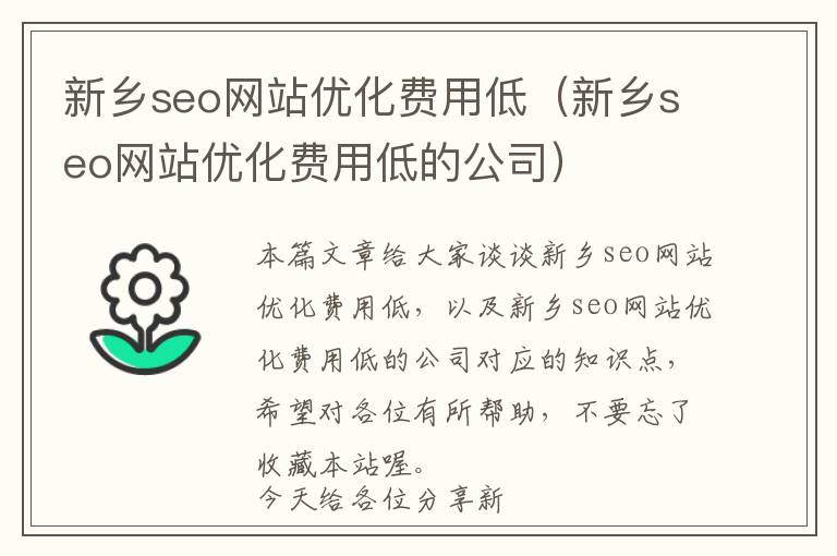 新乡seo网站优化费用低(新乡seo网站优化费用低的公司)
