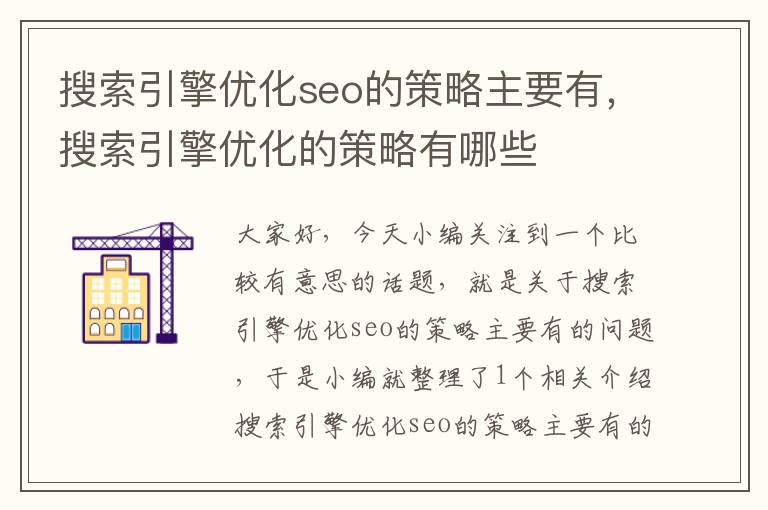 搜索引擎优化seo的策略主要有,搜索引擎优化的策略有哪些
