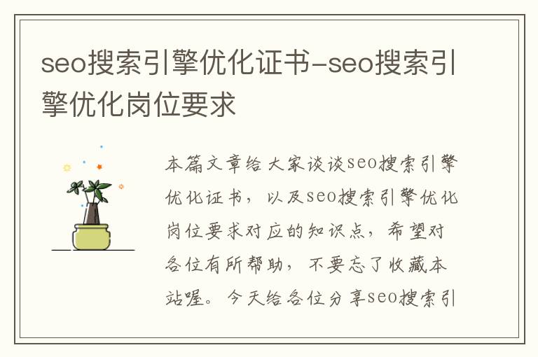 seo搜索引擎优化证书-seo搜索引擎优化岗位要求