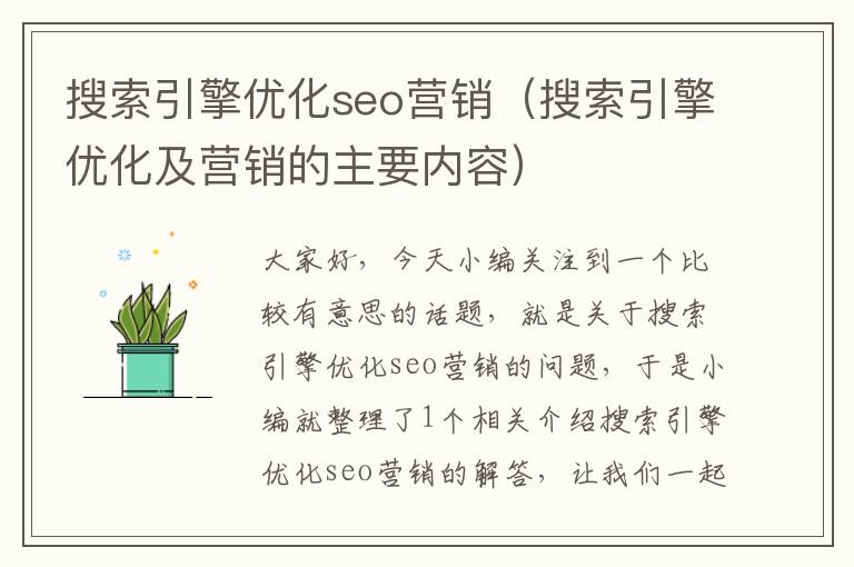 搜索引擎优化seo营销(搜索引擎优化及营销的主要内容)
