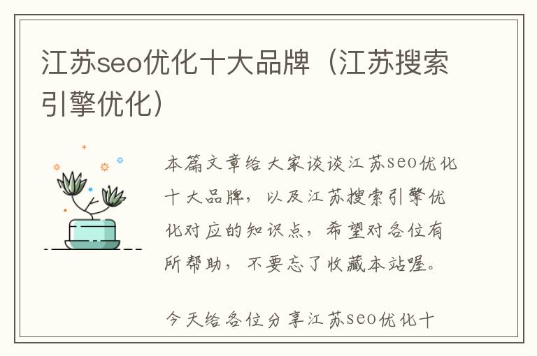 江苏seo优化十大品牌(江苏搜索引擎优化)