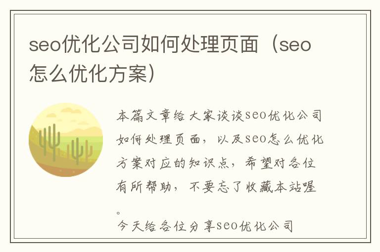 seo优化公司如何处理页面(seo怎么优化方案)