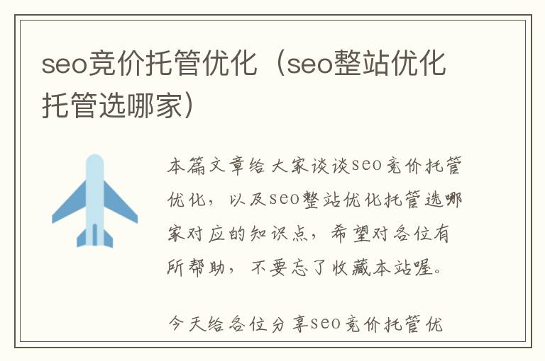 seo竞价托管优化(seo整站优化托管选哪家)