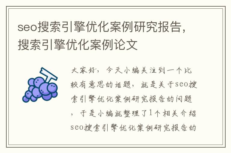 seo搜索引擎优化案例研究报告,搜索引擎优化案例论文