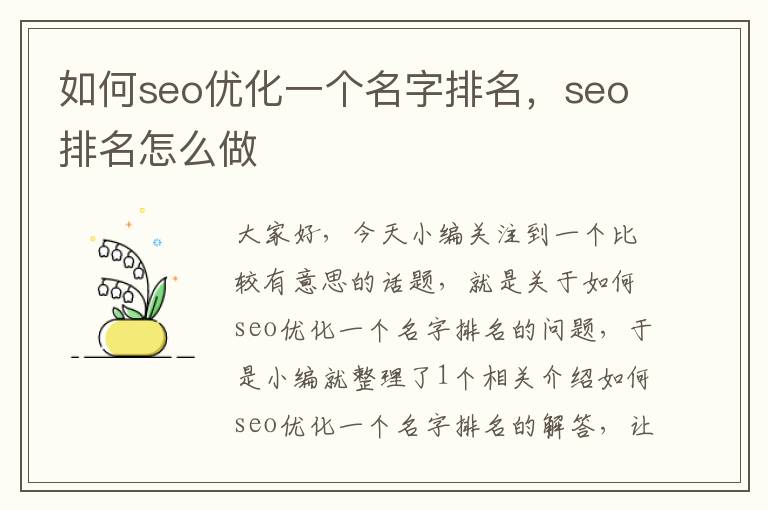 如何seo优化一个名字排名,seo排名怎么做