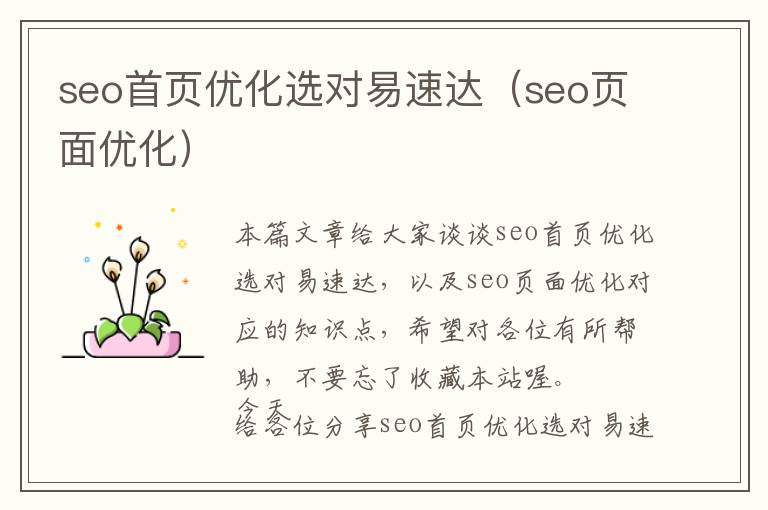 seo首页优化选对易速达(seo页面优化)