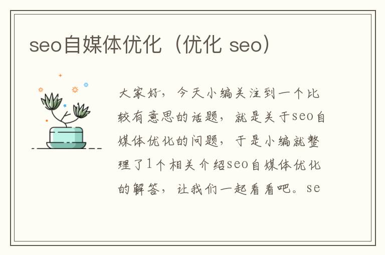 seo自媒体优化(优化 seo)