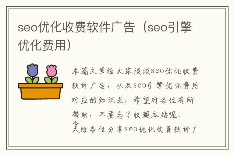 seo优化收费软件广告(seo引擎优化费用)