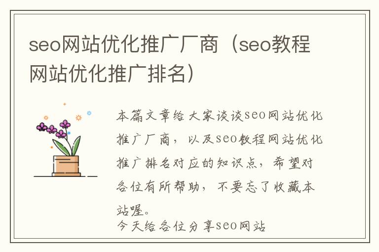 seo网站优化推广厂商(seo教程网站优化推广排名)