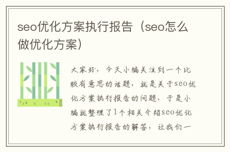 seo优化方案执行报告(seo怎么做优化方案)