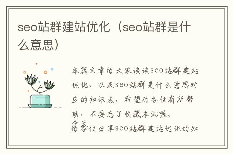 seo站群建站优化(seo站群是什么意思)