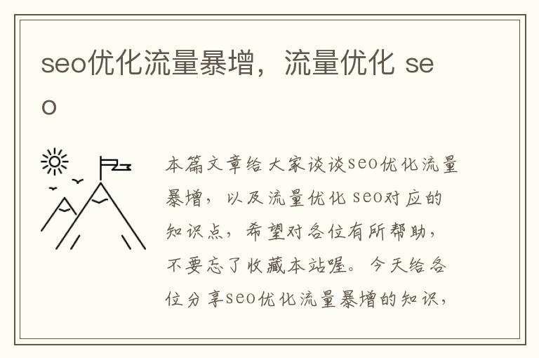 seo优化流量暴增,流量优化 seo