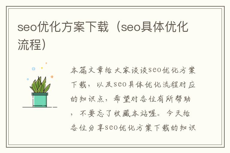 seo优化方案下载(seo具体优化流程)