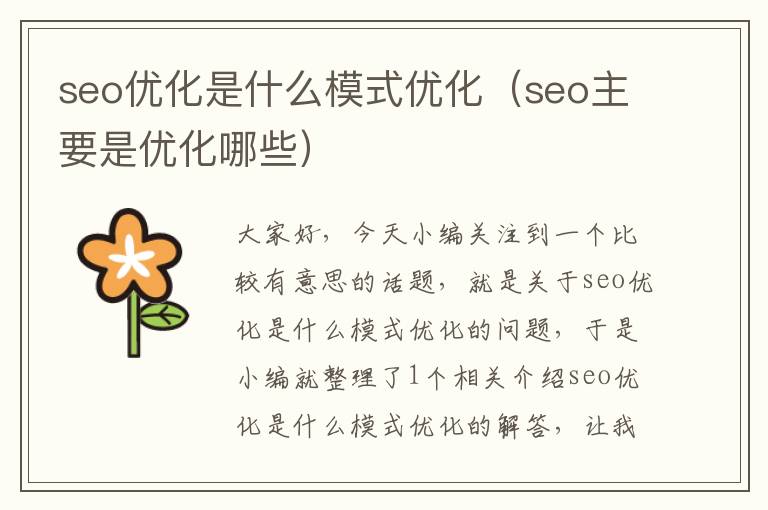 seo优化是什么模式优化（seo主要是优化哪些）