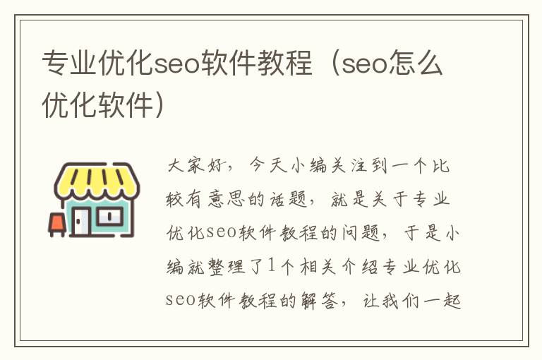 专业优化seo软件教程(seo怎么优化软件)