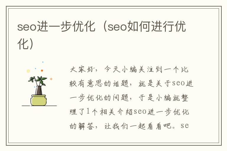 seo进一步优化(seo如何进行优化)