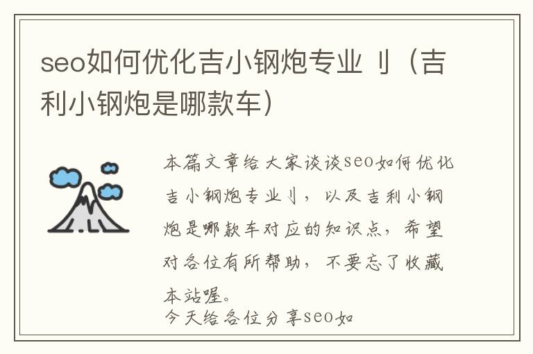 seo如何优化吉小钢炮专业刂(吉利小钢炮是哪款车)