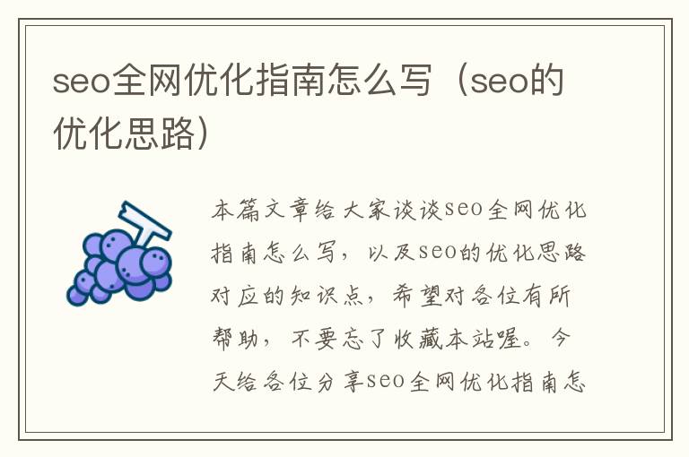 seo全网优化指南怎么写（seo的优化思路）