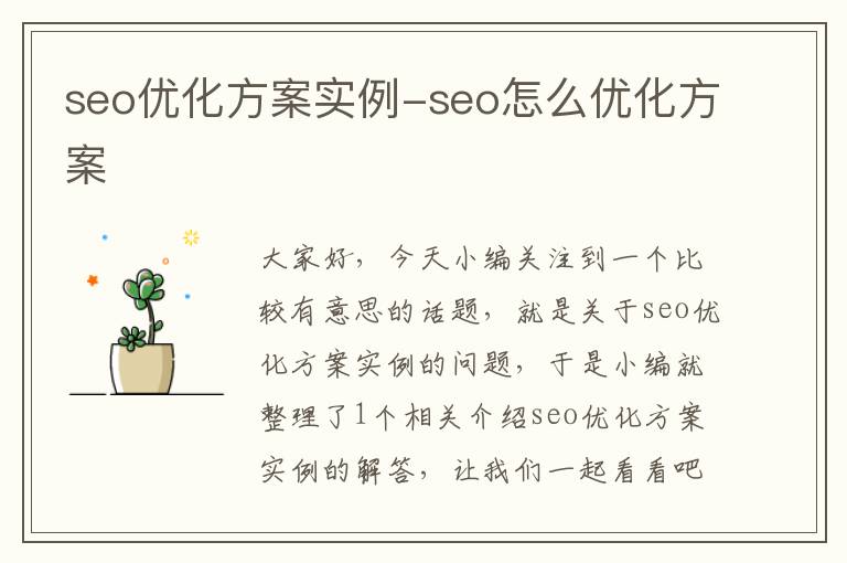 seo优化方案实例-seo怎么优化方案