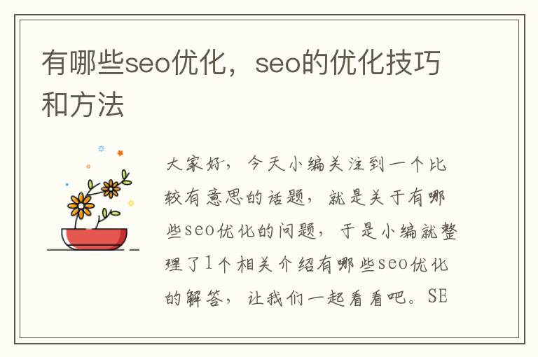 有哪些seo优化,seo的优化技巧和方法