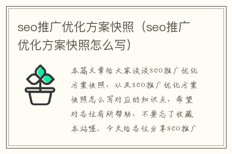 seo推广优化方案快照(seo推广优化方案快照怎么写)