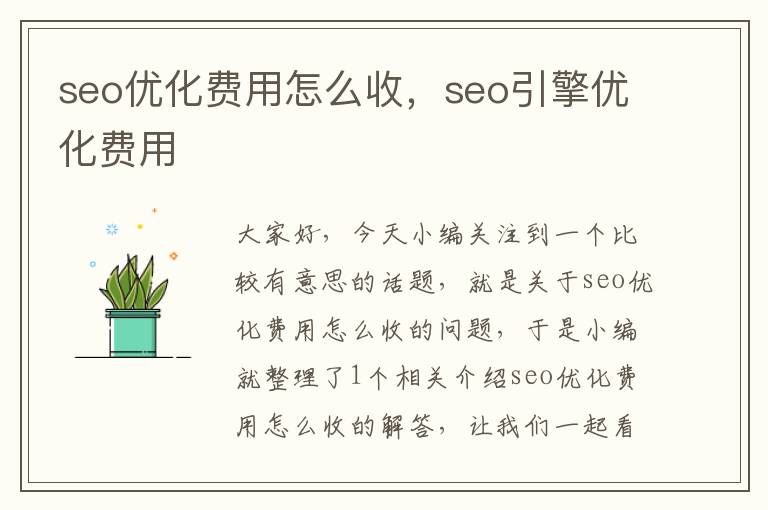 seo优化费用怎么收,seo引擎优化费用