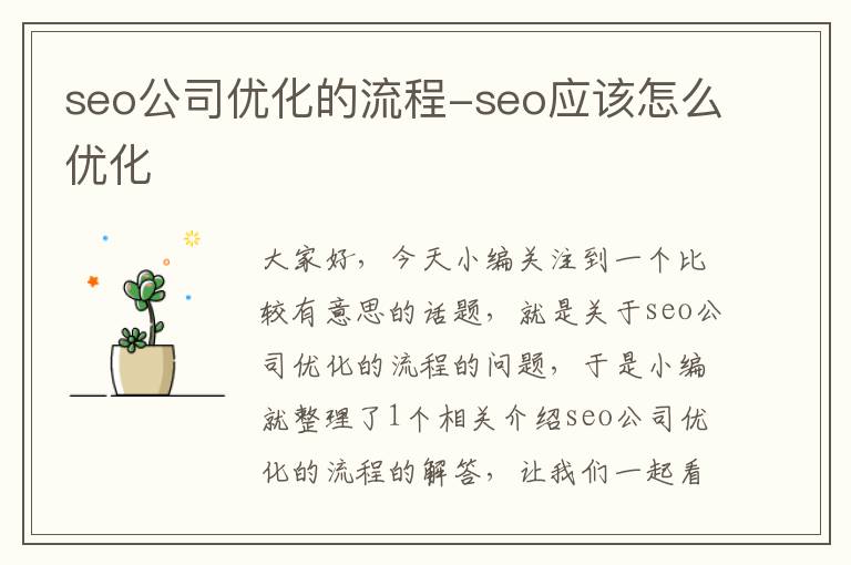 seo公司优化的流程-seo应该怎么优化