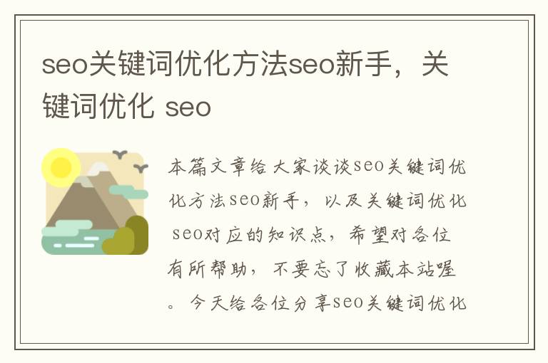 seo关键词优化方法seo新手,关键词优化 seo