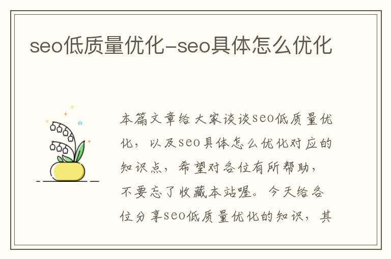 seo低质量优化-seo具体怎么优化