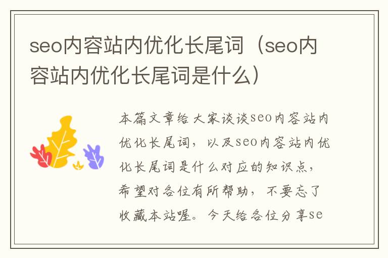 seo内容站内优化长尾词(seo内容站内优化长尾词是什么)